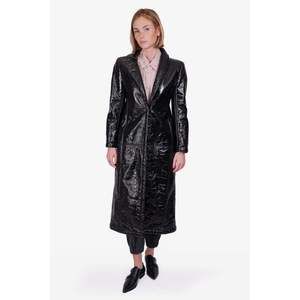 Fendi Black Patent Lamb Fur Single Breasted Coat Size 36